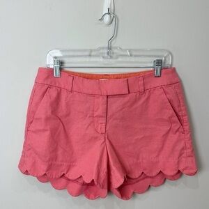 Jcrew Scalloped Hem Shorts Pink Linen Cotton